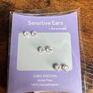 3PCS Cubic Zirconia Stud Earrings NWT